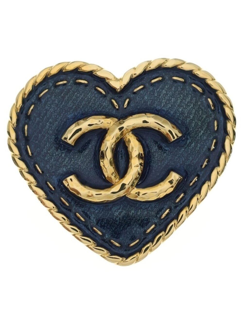 Chanel Heart Coco Denim Pin Badge Brooch Gold Blue